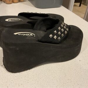 Soda Black Studded Platform Sandals